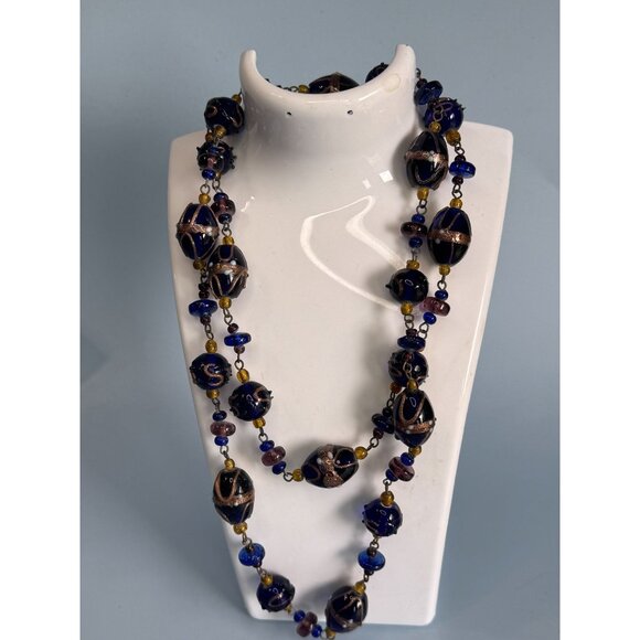 Vintage Venetian Glass Wedding Cake Lampwork Murano Bead Necklace 32" - Picture 7 of 9